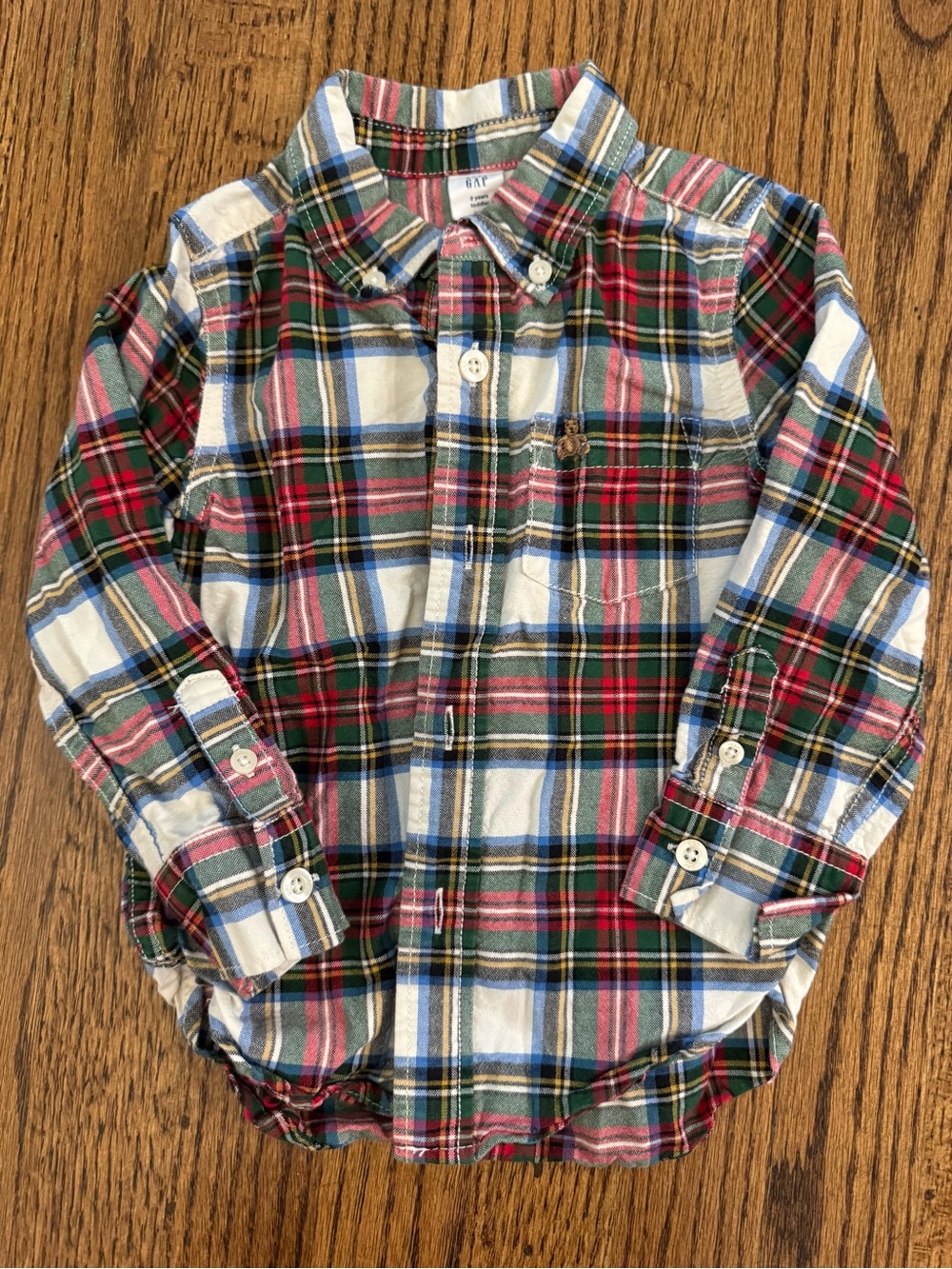 GAP Boys Plaid Button-Down Shirt - Red, Green, Blue & Cream